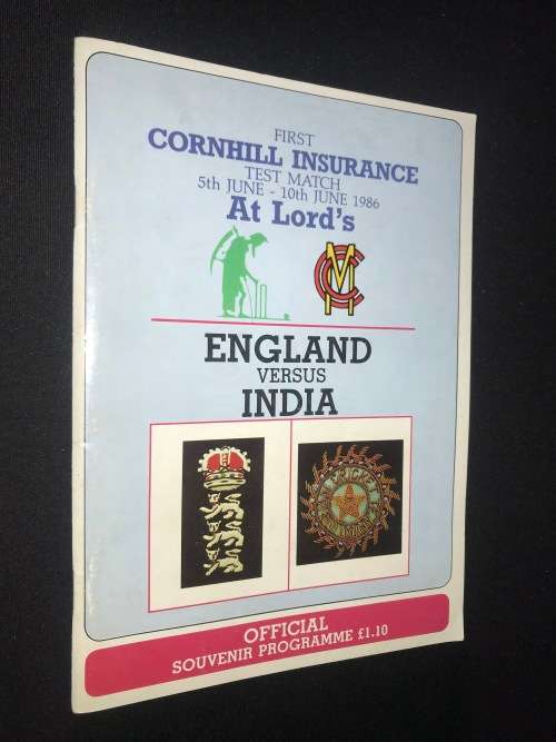 ENGLAND VERSUS INDIA AT LORD`S TEST MATCH 5 JUNE - 10 JUNE 1986  OFFICIAL PROGRAMME