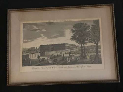 ORIGINAL ANTIQUE 1775 PERSPECTIVE VIEW OF THE ROYAL PALACE AND GARDENS AT HAMPTON COURT PRINT