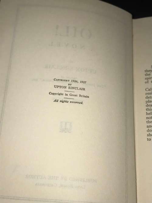 OIL A NOVEL  BU UPTON SINCLAIR 1927
