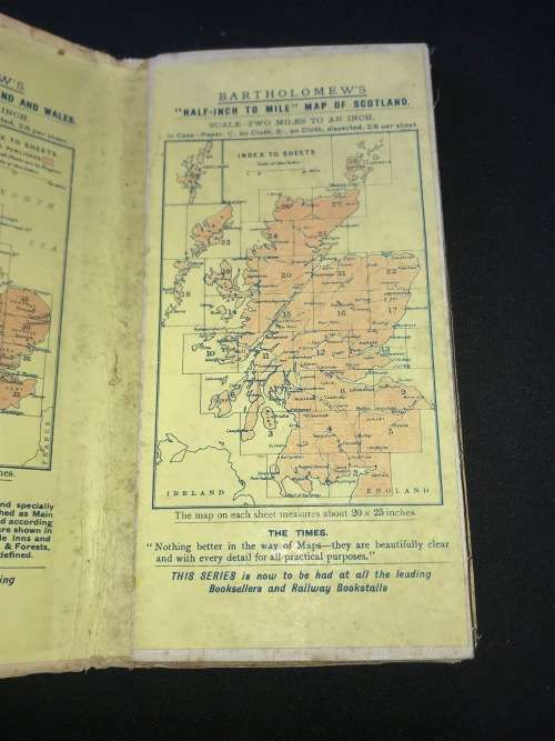 Bartholomew's New Reduced Survey Map for Tourists & Cyclists on Cloth
