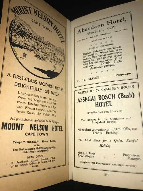 ROYAL AUTOMOBILE CLUB OF SOUTH AFRICA ROUTE BOOK EIGHTH EDITION 1936