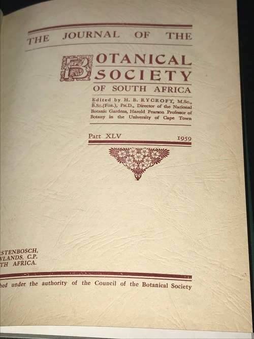 JOURNAL OF THE BOTANICAL SOCIETY OF SOUTH AFRICA 1957 - 1962