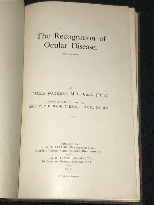 THE RECOGNITION OF OCULAR DISEASE BY JAMES FORREST 6TH EDITION