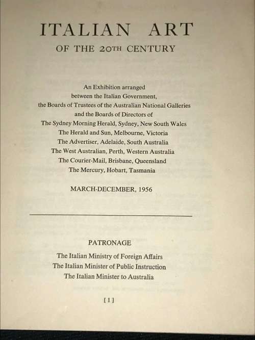 ITALIAN ART OF THE 20TH CENTURY - AUSTRALIAN EXHIBITION 1956