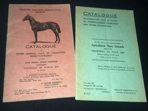 VINTAGE SALE OF THOROUGHBRED YEARLINGS DURBAN / WESTERN PROVINCE 1930'S CATALOGUES