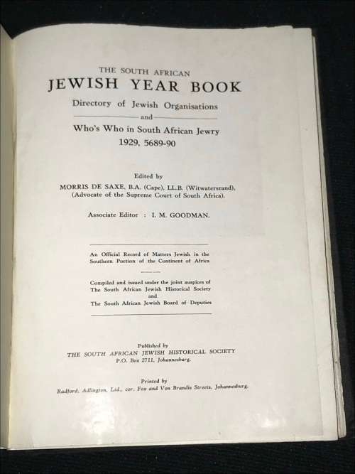 THE SOUTH AFRICAN JEWISH YEAR BOOK 1929 5689 - 90