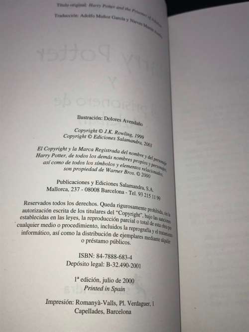 HARRY POTTER Y EL PRISONERO DE AZKABAN - J.K. ROWLING  SOFTCOVER 2000 SPAIN