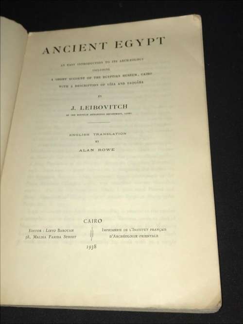 ANCIENT EGYPT BY J LEIBOVITCH 1938
