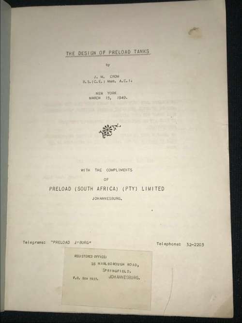 THE DESIGN OF PRELOAD TANKS BY JM CROM 1949