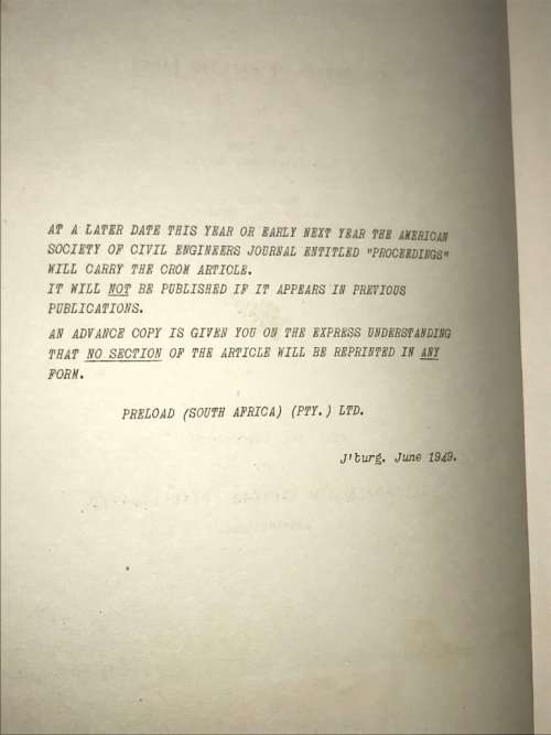 THE DESIGN OF PRELOAD TANKS BY JM CROM 1949