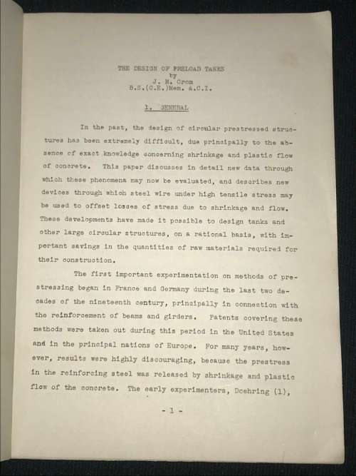 THE DESIGN OF PRELOAD TANKS BY JM CROM 1949