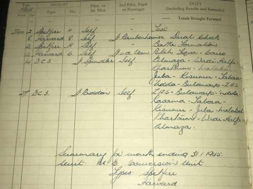 ROYAL AIR FORCE PILOTS FLYING LOG BOOK 1945