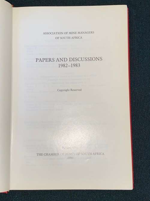 ASSOCIATION OF MINE MANAGERS OF SA PAPERS AND DISCUSSIONS 1982-1983