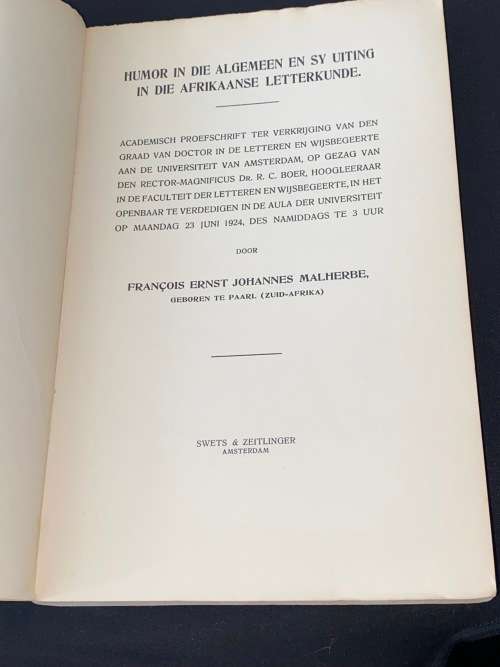 HUMOR IN DIE ALGEMEEN EN SY UITING IN DIE AFRIKAANSE LETTERKUNDE DEUR F.E.J. MALHERBE