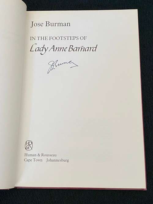 IN THE FOOTSTEPS OF LADY ANNE BARNARD BY JOSE BURMAN SIGNED