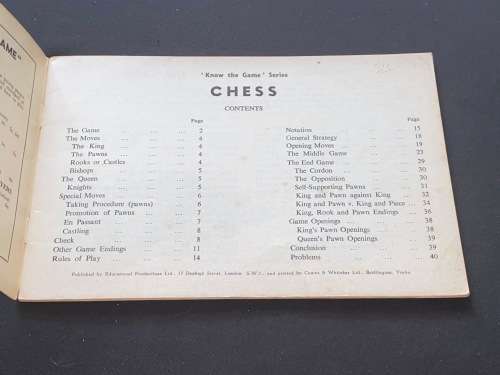 KNOW THE GAME OF CHESS - PRODUCED FOR THE BRITISH CHESS FEDERATION 1950`S