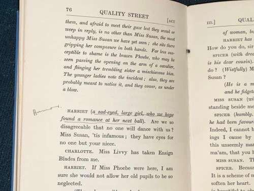 THE PLAYS OF J.M. BARRIE QUALITY STREET - A COMEDY