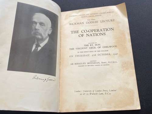 THE FIRST RICKMAN GODLEE LECTURE - THE CO-OPERATION OF NATIONS 1927
