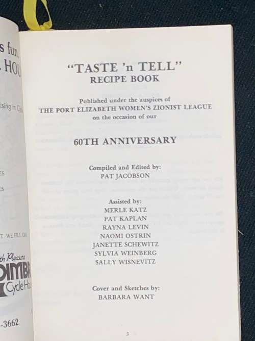 TASTE N` TELL RECIPE BOOK THE PORT ELIZABETH WOMEN`S ZIONIST LEAGUE