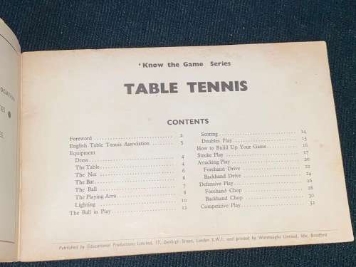 KNOW THE GAME TABLE TENNIS - VINTAGE BOOKLET