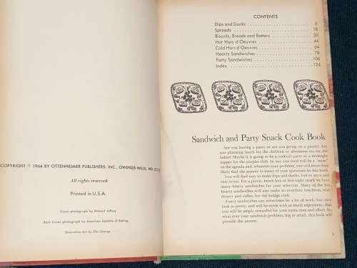 SANDWICH AND PARTY SNACK COOK BOOK - BETTER COOKING LIBRARY 1964