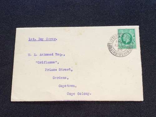 1934 1ST DAY COVER FROM BIRMINGHAM TO CAPE TOWN SOUTH AFRICA