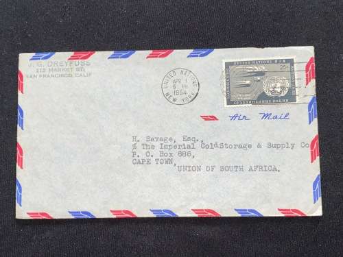 1954 SAN FRANCISCO TO CAPE TOWN UNION OF SOUTH AFRICA COVER