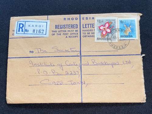 1976 KAROI RHODESIA REGISTERED COVER TO CAPE TOWN