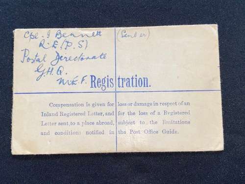 THREE PENCE REGISTERED LETTER FROM BASE ARMY POST OFFICE TO DURBAN NATAL