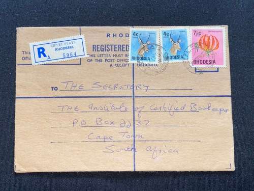 1976 EIFFEL FLATS RHODESIA REGISTERED COVER TO CAPE TOWN