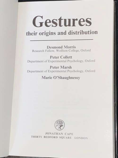 GESTURES THEIR ORIGINS AND DISTRIBUTION BY DESMOND MORRIS