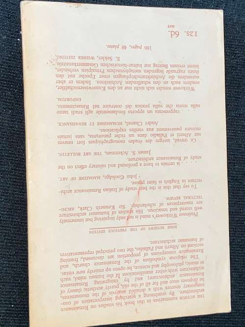 ARCHITECTURAL PRINCIPLES IN THE AGE OF HUMANISM BY RUDOLF WITTKOWER