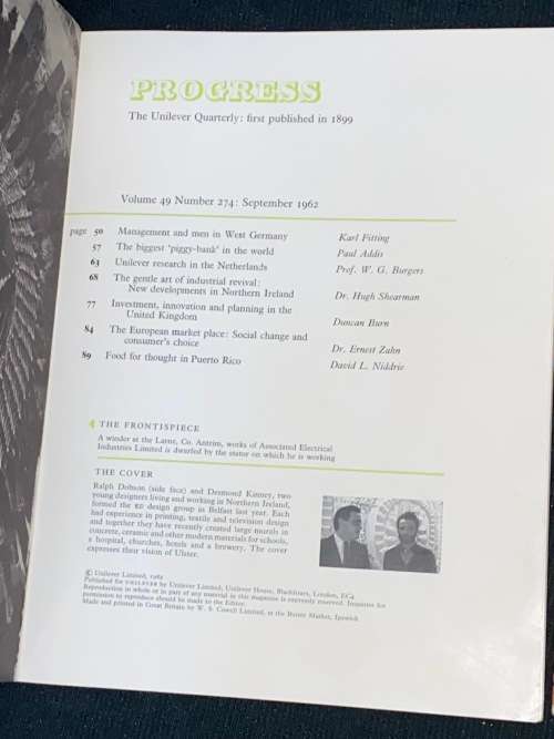 PROGRESS THE UNILEVER QUARTERLY # 48 NOV 1961 & #49 1962