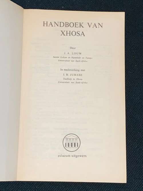 HANDBOEK VAN XHOSA DEUR J.A. LOUW