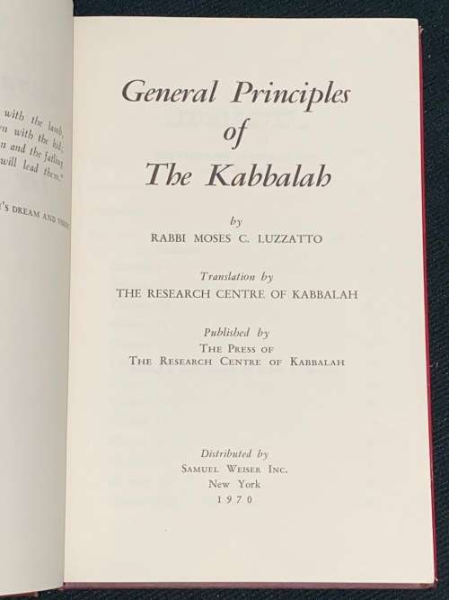 GENERAL PRINCIPLES OF THE KABBALAH BY RABBI MOSES C. LUZZATTO