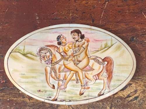 ANTIQUE INDIAN KAMA SUTRA PAINTINGS ON BONE DISCS