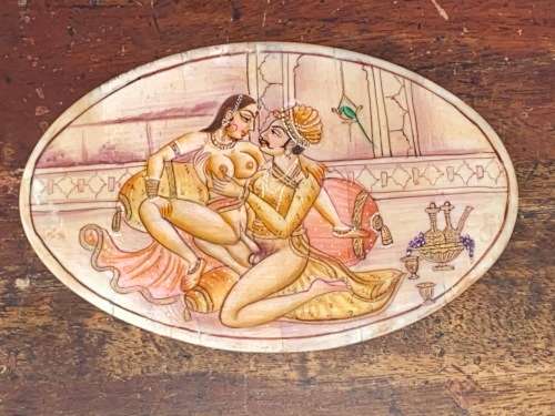 ANTIQUE INDIAN KAMA SUTRA PAINTINGS ON BONE DISCS