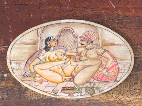 ANTIQUE INDIAN KAMA SUTRA PAINTINGS ON BONE DISCS