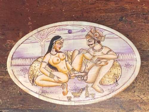 ANTIQUE INDIAN KAMA SUTRA PAINTINGS ON BONE DISCS