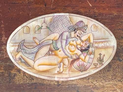 ANTIQUE INDIAN KAMA SUTRA PAINTINGS ON BONE DISCS