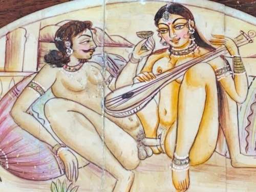 ANTIQUE INDIAN KAMA SUTRA PAINTINGS ON BONE DISCS