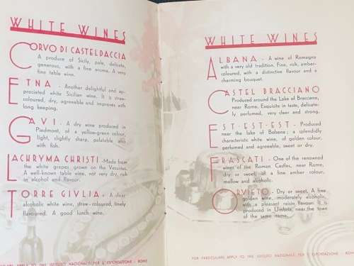 WINES OF ITALY VINTAGE BOOKLET FROM ROME