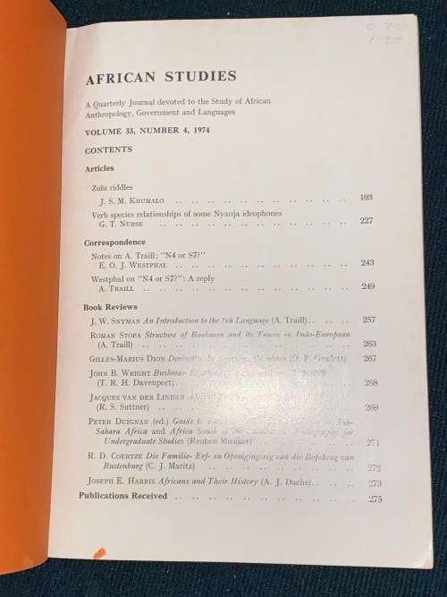 AFRICAN STUDIES VOLUME 33 NUMBER 4,  1974 - WITS UNIVERSITY PRESS