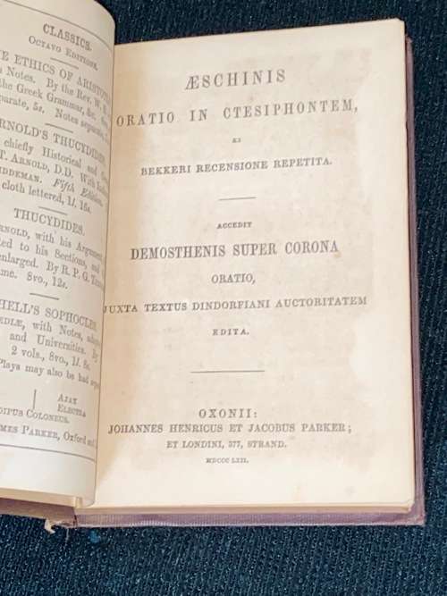 AESCHINIS ORATIO IN CTESIPHONTEM EN BEKKERI RECENSIONE REPETITA 1862