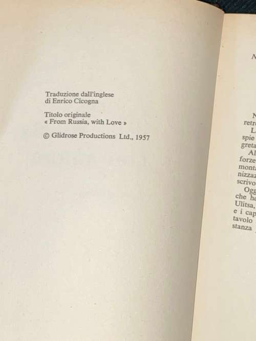 A 007 DALLA RUSSIA CON AMORE DI IAN FLEMING 1957 1ST ITALIAN EDITION