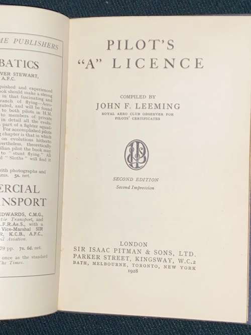 PILOT`S LICENCE COMPILED BY JOHN F. LEEMING 1928