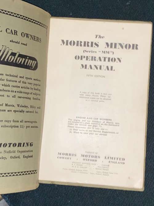 THE MORRIS MINOR SERIES `MM` OPERATION MANUAL FIFTH EDITION