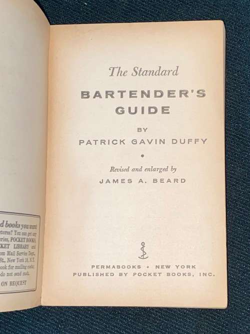THE STANDARD BARTENDER`S GUIDE BY PATRICK GAVIN DUFFY PAPERBACK