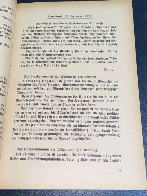 DIE BERICHTE DES OBERKOMMANDOS DER WEHRMACHT VOM 1. SEPTEMBER 1939 GERMAN NAZI WW2