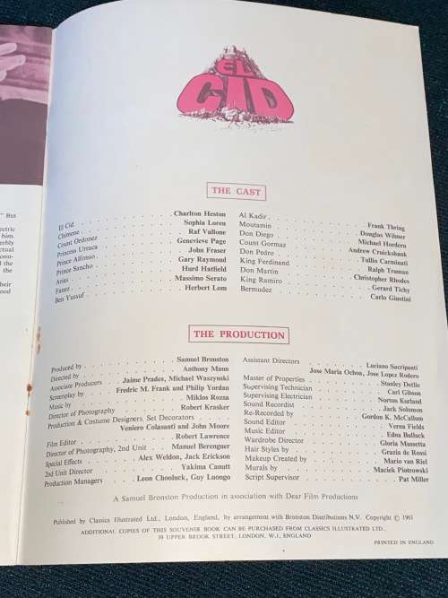SAMUEL BRONSTON PRESENTS EL CID SOUVENIR PROGRAM